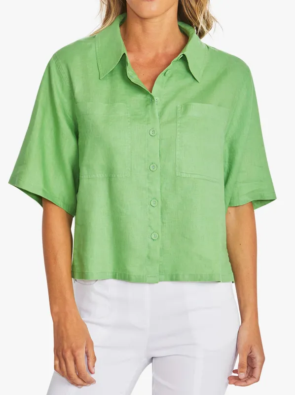 PINGPONG EFFIE CROPPED LINEN SHIRT sold by Yeltuor