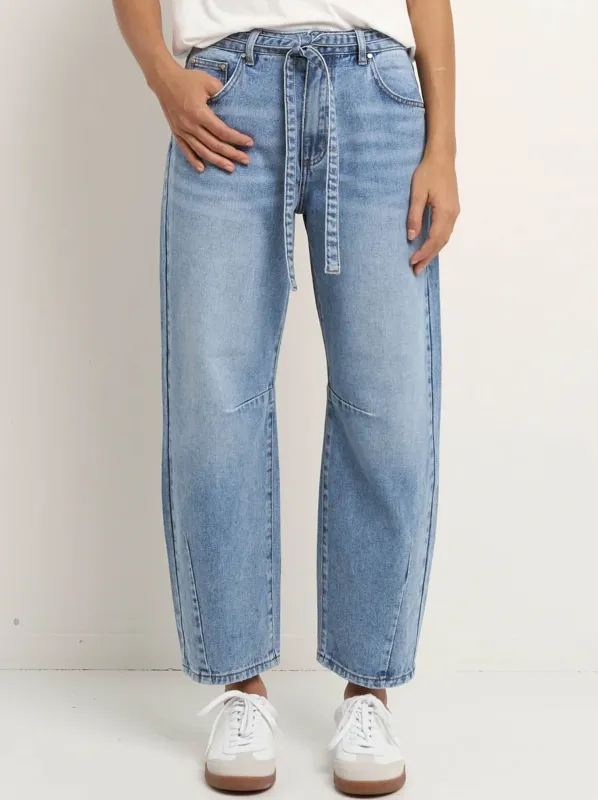 STORIES BE TOLD CAMPUS TIE WAIST BARREL JEAN sold by Yeltuor