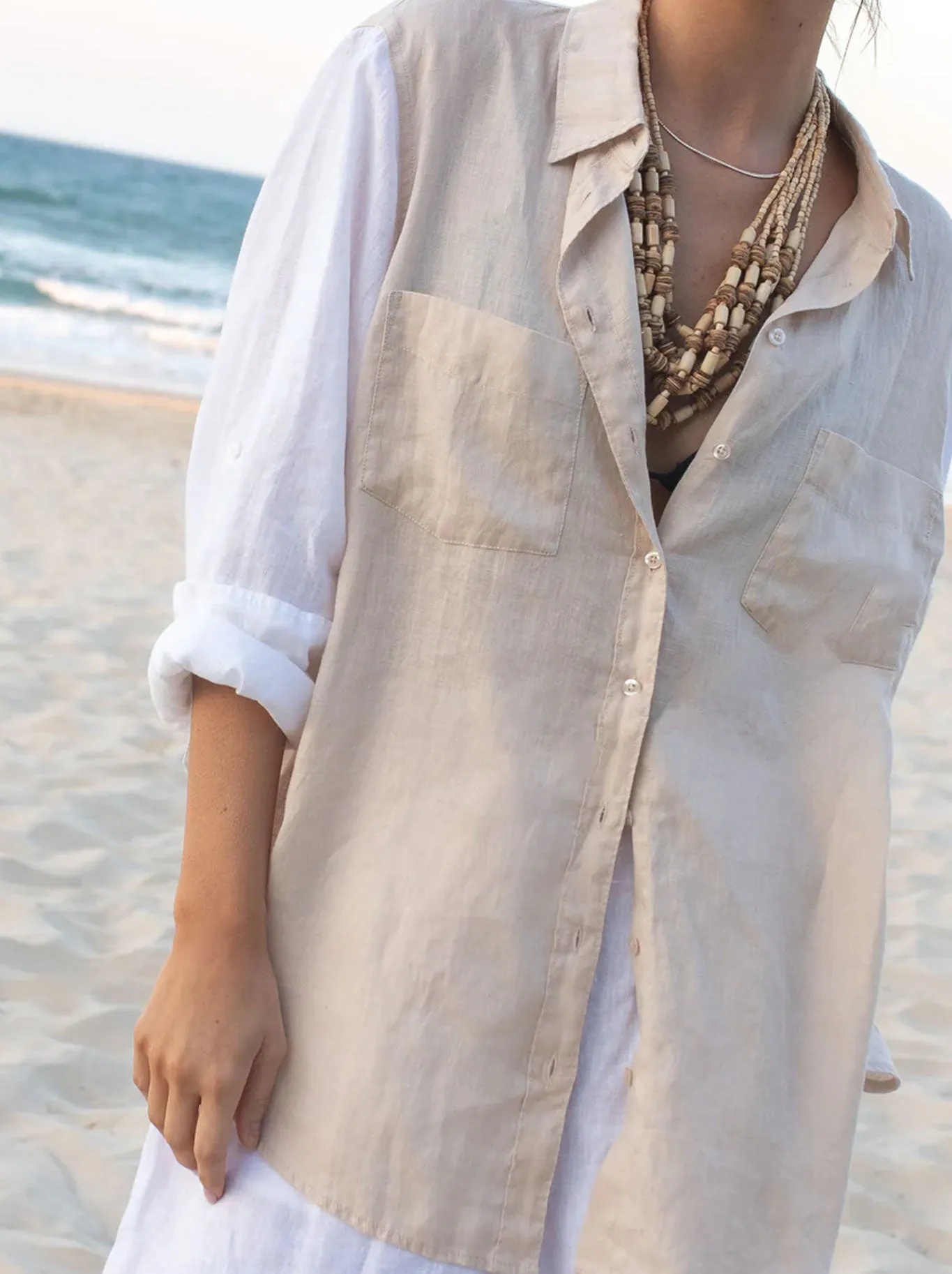 HUT CONTRAST SLEEVE LINEN SHIRT sold by Yeltuor product image thumbnail 3