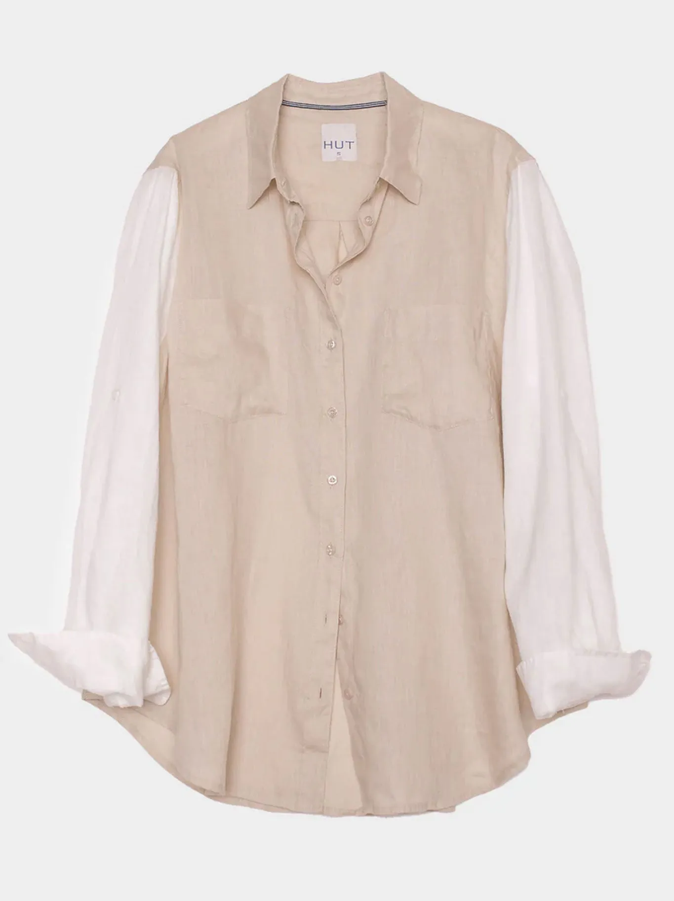 HUT CONTRAST SLEEVE LINEN SHIRT sold by Yeltuor product image thumbnail 2