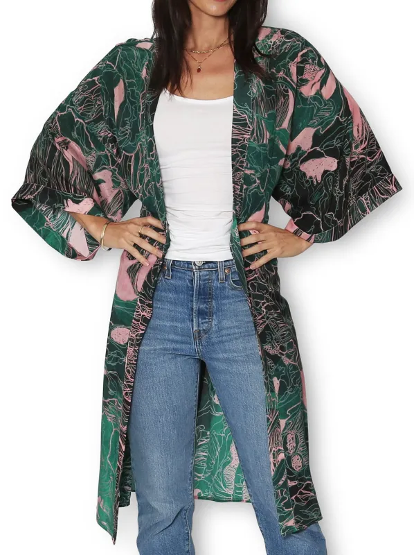 THE ARTISTS LABEL TWILIGHT FOREST LONG SILK KIMONO sold by Yeltuor