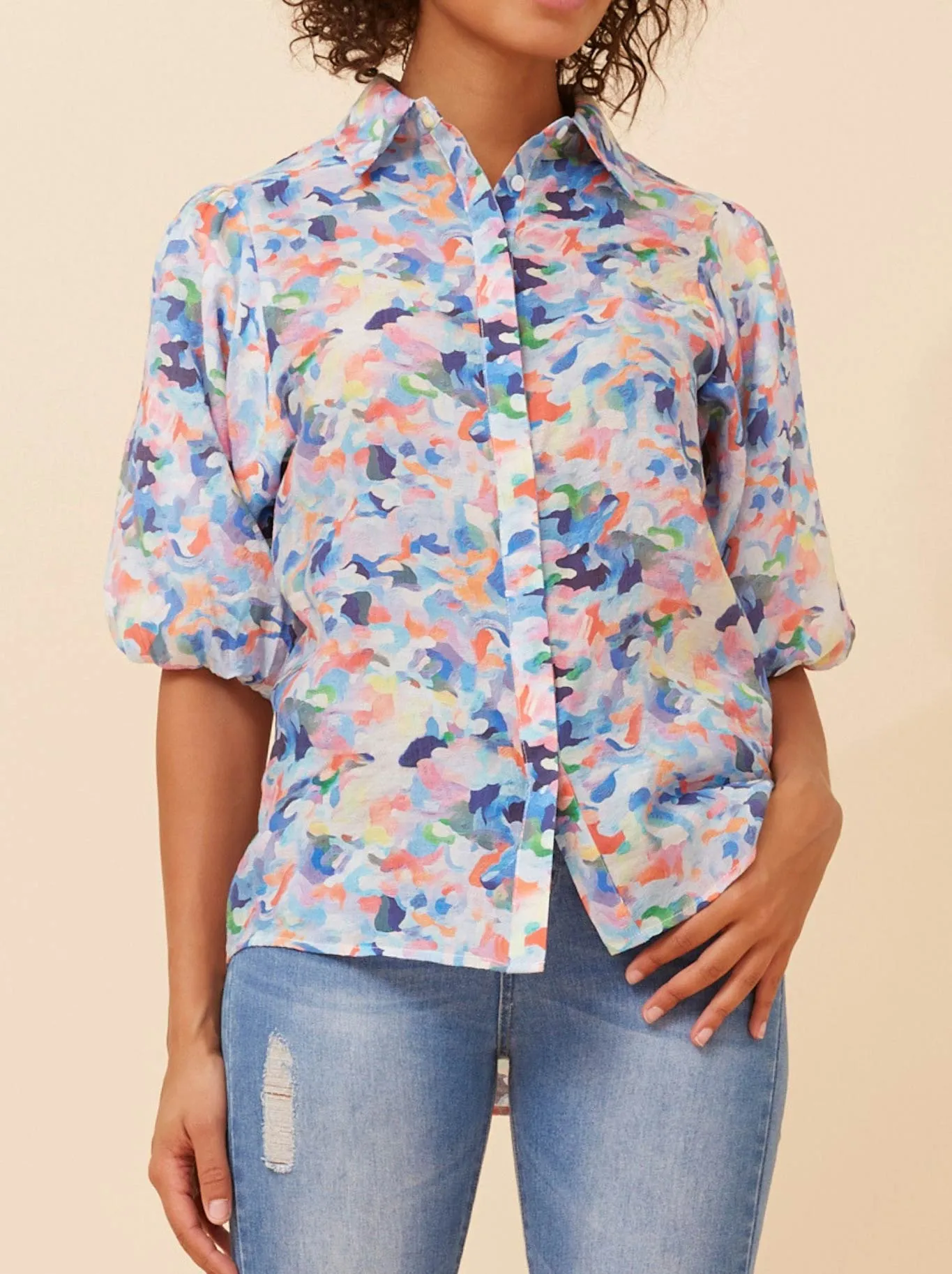 CAROLINE K MORGAN PRINTED PUFF SLEEVE BLOUSE sold by Yeltuor