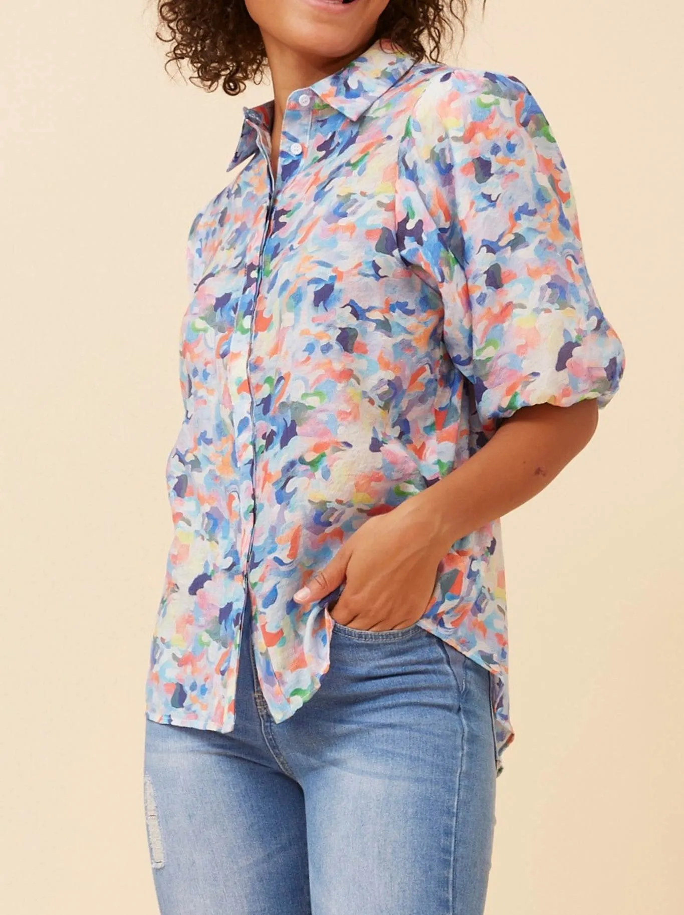 CAROLINE K MORGAN PRINTED PUFF SLEEVE BLOUSE sold by Yeltuor product image thumbnail 2