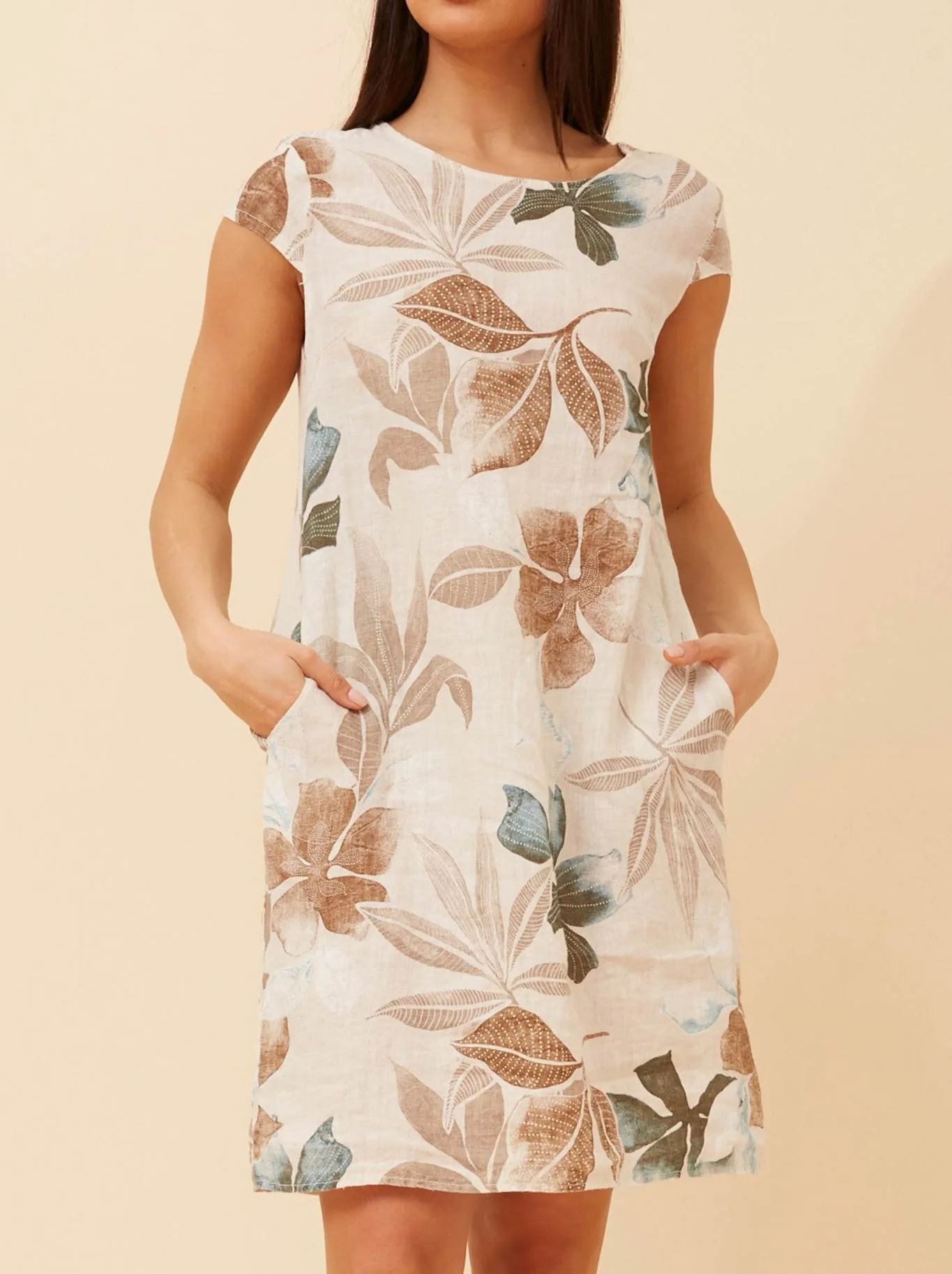 BOTTEGA MODA LINEN LEAF PRINT DRESS sold by Yeltuor