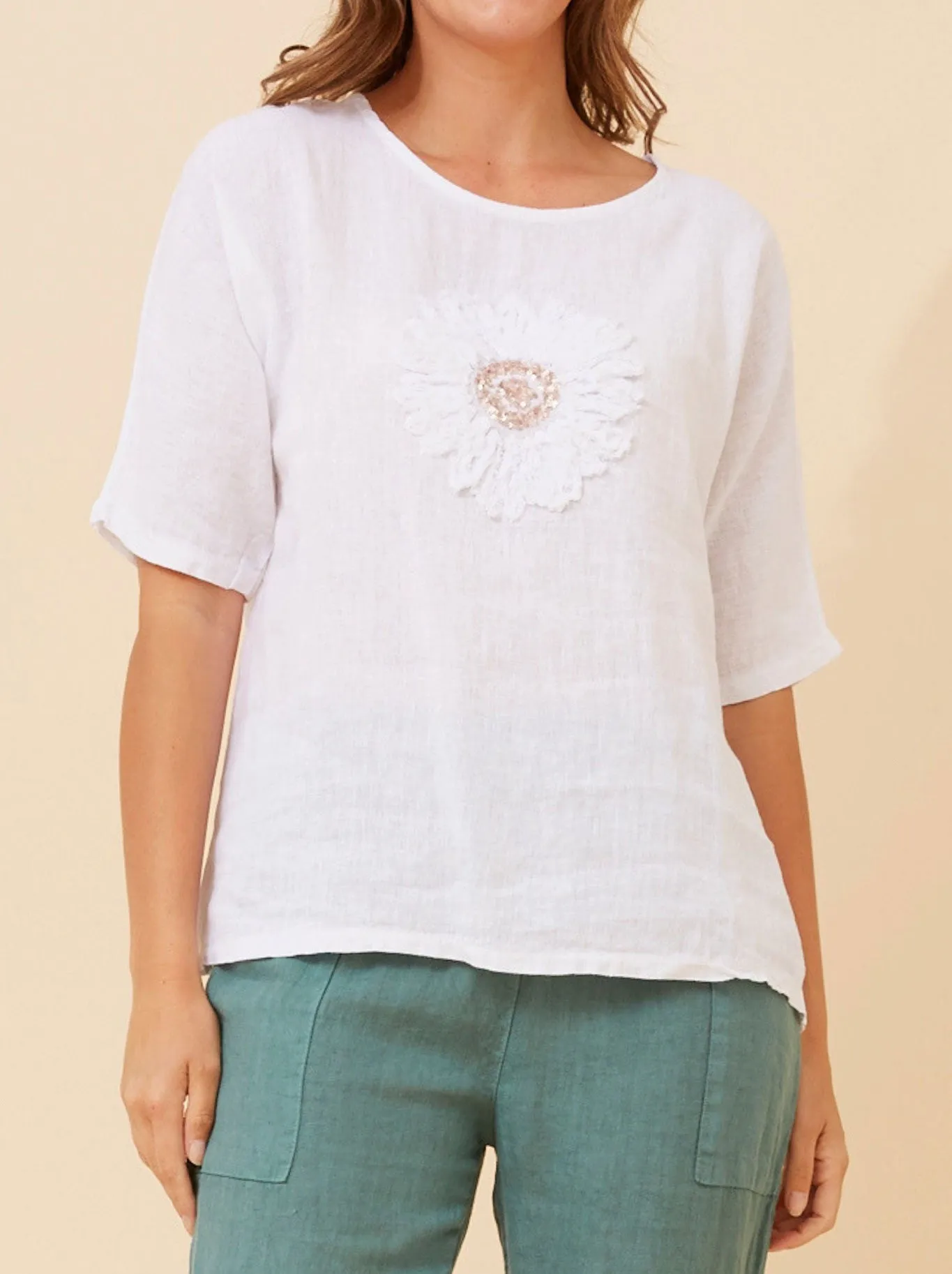 BOTTEGA MODA FLORAL LINEN PATCHWORK TOP sold by Yeltuor product image thumbnail 3