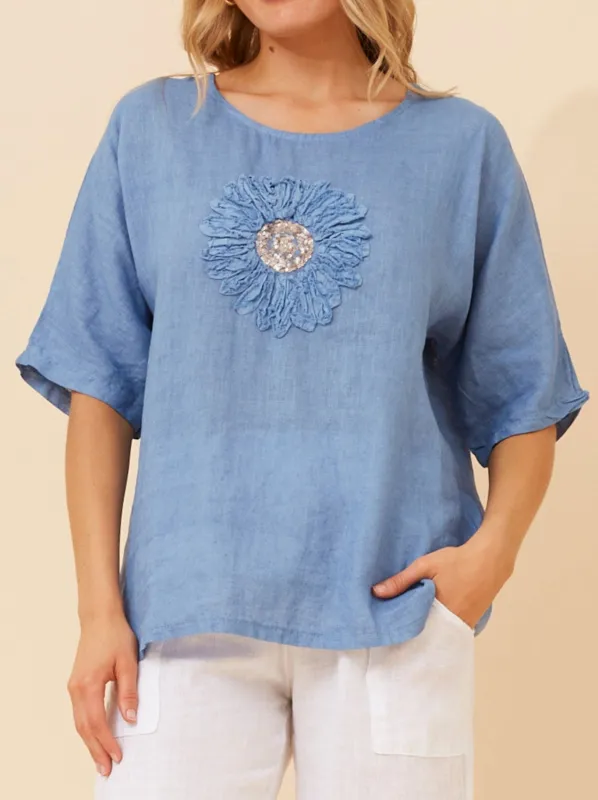 BOTTEGA MODA FLORAL LINEN PATCHWORK TOP sold by Yeltuor