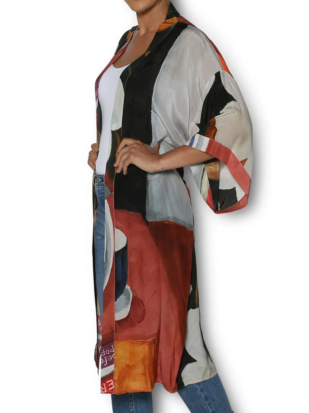 THE ARTISTS LABEL MAGNOLIAS ON CHARLKBOARD LONG SILK KIMONO sold by Yeltuor product image thumbnail 2