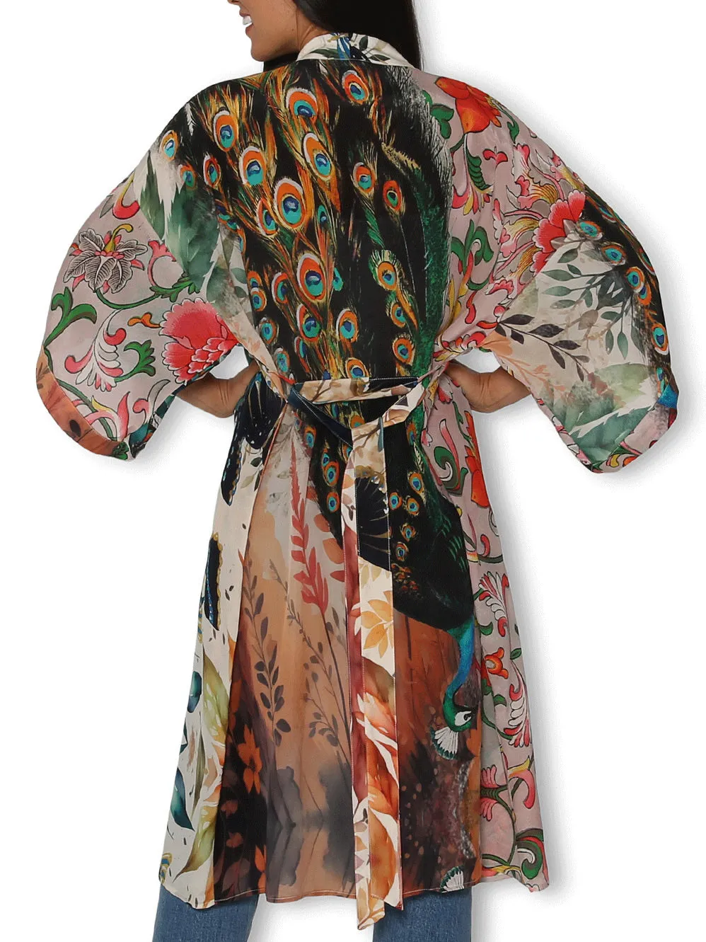 THE ARTISTS LABEL SPLENDOUR OF A PEACOCK GARDEN LONG SILK KIMONO sold by Yeltuor product image thumbnail 3