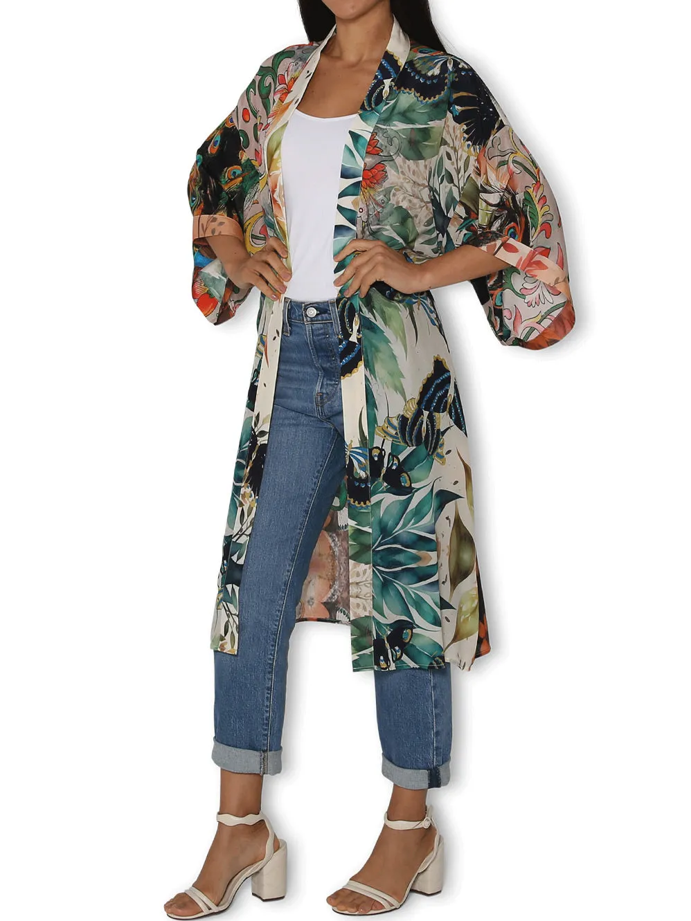 THE ARTISTS LABEL SPLENDOUR OF A PEACOCK GARDEN LONG SILK KIMONO sold by Yeltuor product image thumbnail 2