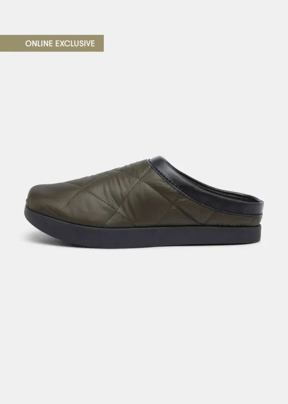 Floyd Quilted Mule On Negative Heel - Olive sold by Yogi Footwear