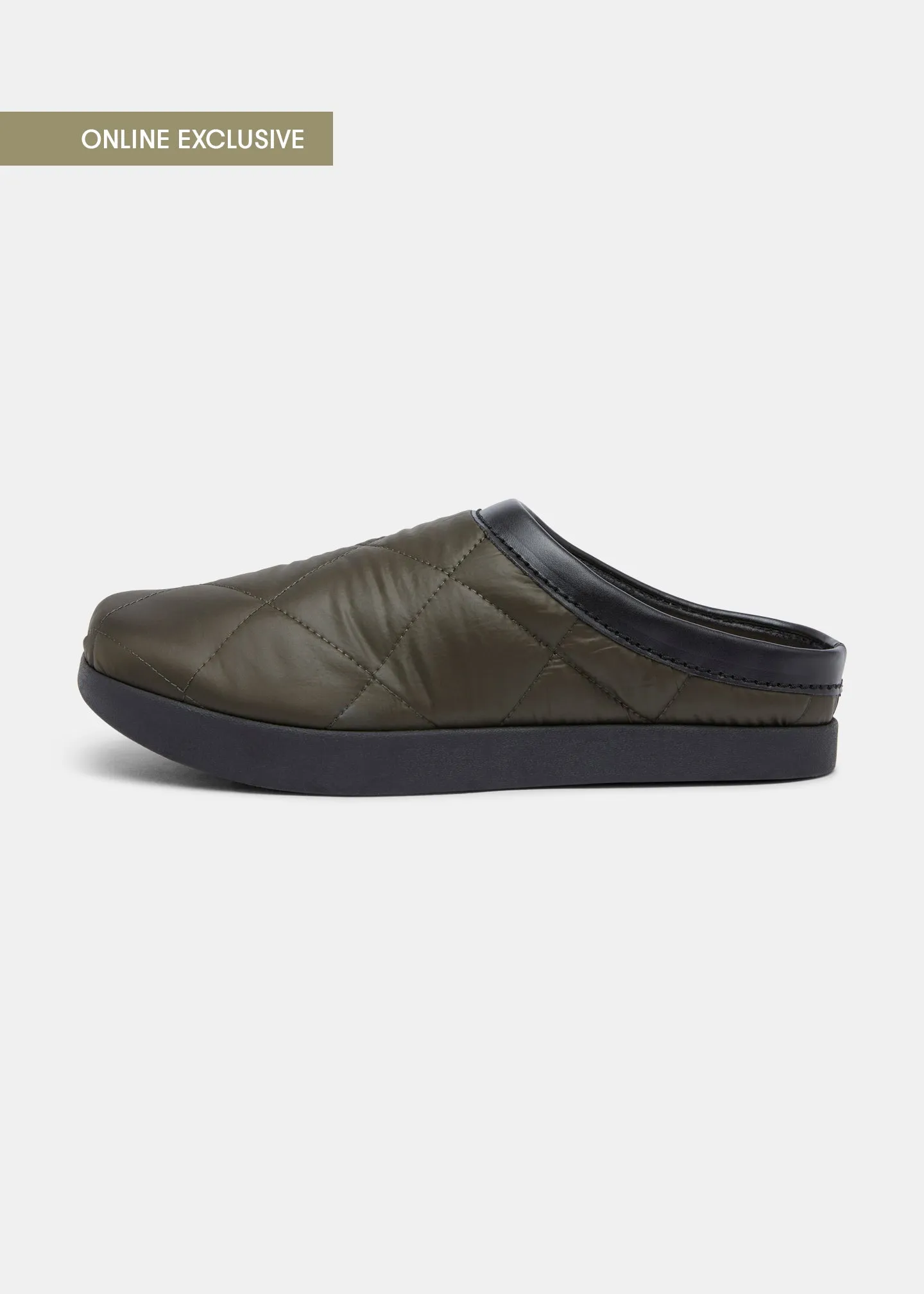 Floyd Quilted Mule On Negative Heel - Olive sold by Yogi Footwear