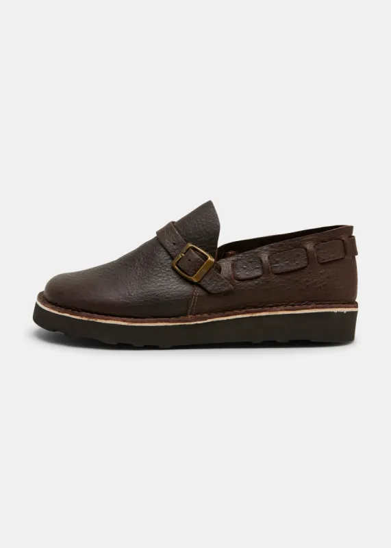 Corso II Ostrich Leather Buckle Monk Shoe On EVA - Dark Brown sold by Yogi Footwear