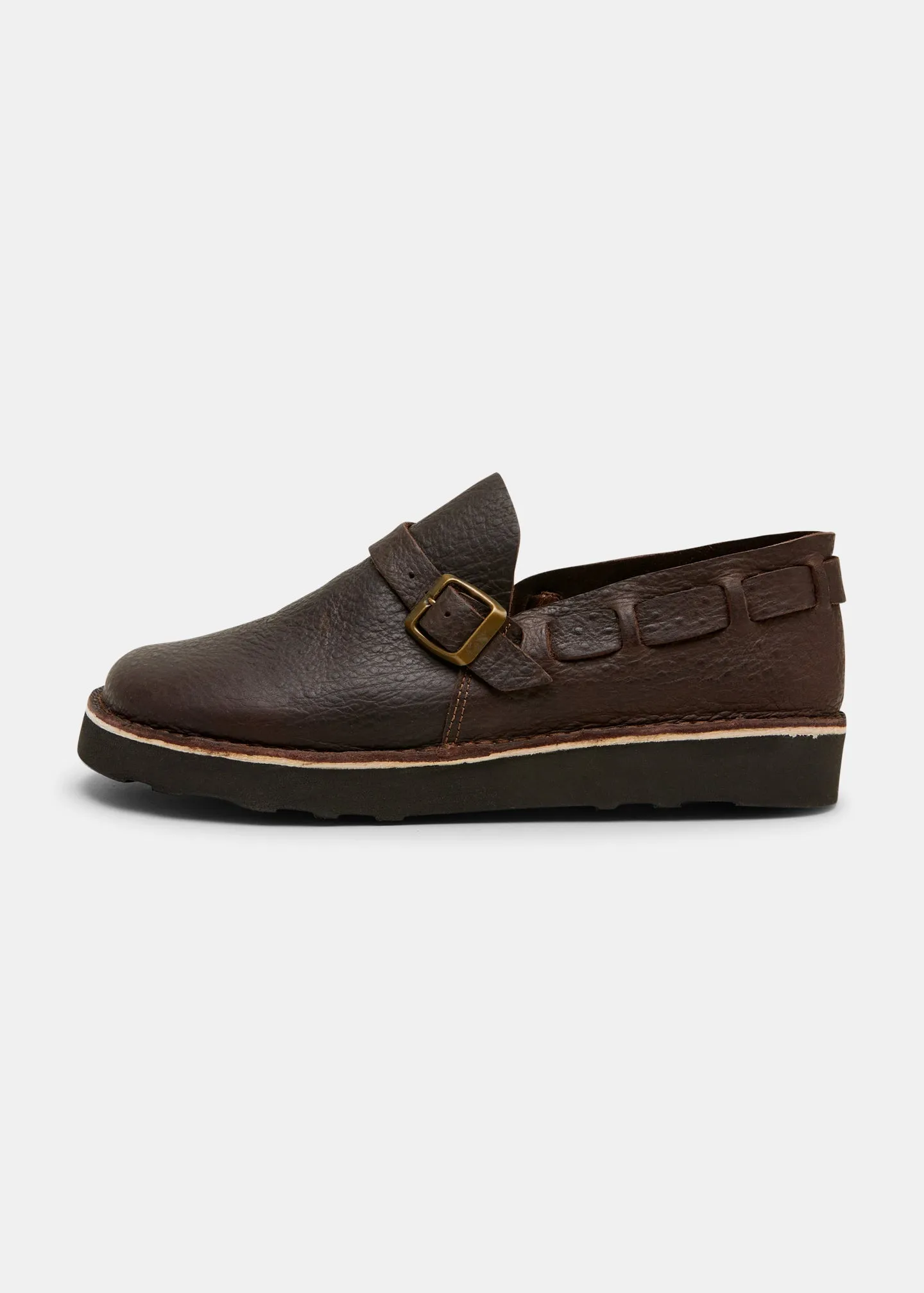 Corso II Ostrich Leather Buckle Monk Shoe On EVA - Dark Brown sold by Yogi Footwear