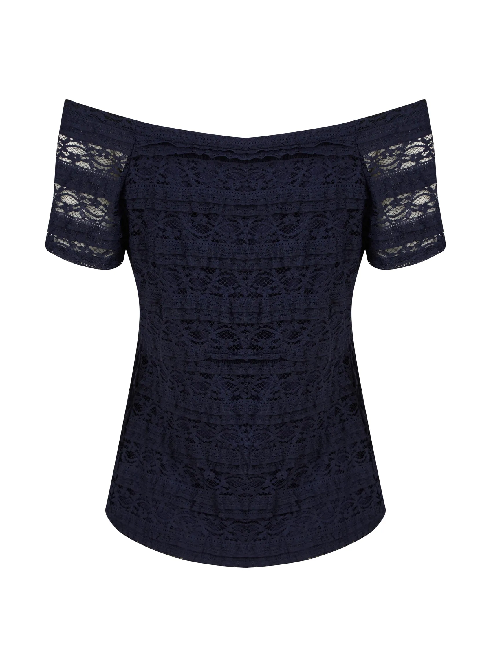 Ex Dorothy Perkins Lace Bardot Top In White / Navy sold by Your Style Outlet product image thumbnail 3