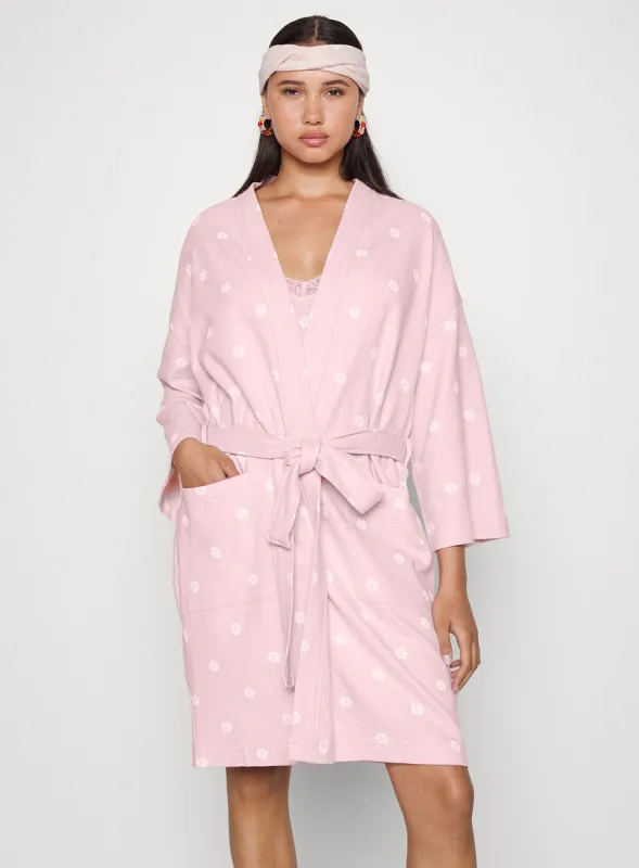 Ladies Pure Cotton Waffle Dressing Gown Floral Print Pink Yellow sold by Your Style Outlet