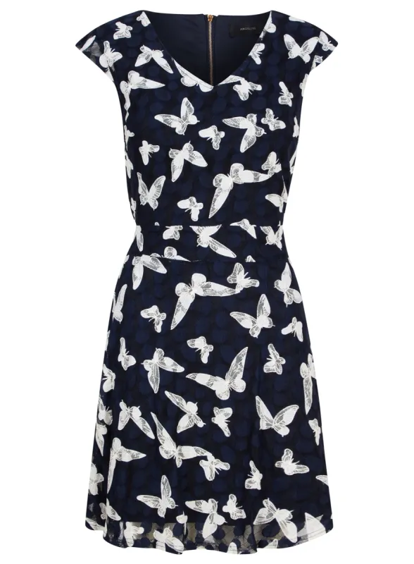 Angel Eye Navy Butterfly Print Fully Lined Party Occasion Dress sold by Your Style Outlet