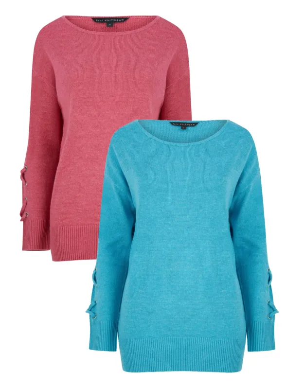 Ex Bon Marche Blue / Pink Cross Lattice Sleeve Jumper sold by Your Style Outlet