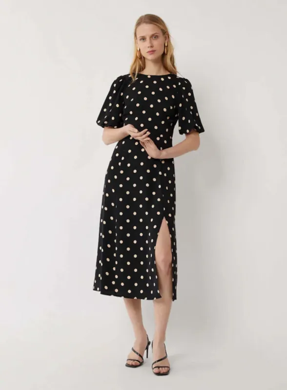 Ex Warehouse Spot Puff Sleeve Midi Dress Black sold by Your Style Outlet