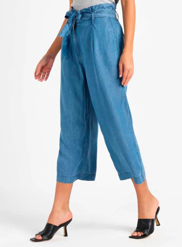Ex Famous Store Blue Cotton Blend Crop Culotte Trousers sold by Your Style Outlet
