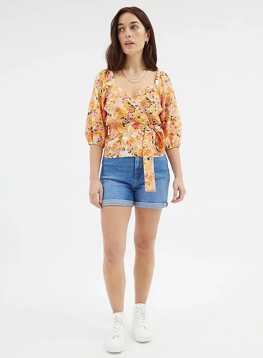 Ladies Yellow Floral Wrap Front Blouse sold by Your Style Outlet product image thumbnail 4