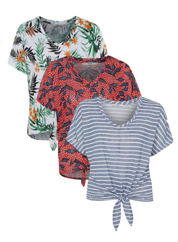 Ladies Tie Knot V-Neck Front Linen Look Top Blouse sold by Your Style Outlet