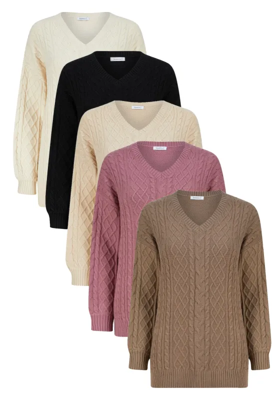 Ex Yessica Ladies V Neck Cable Jumper 5 Colours sold by Your Style Outlet