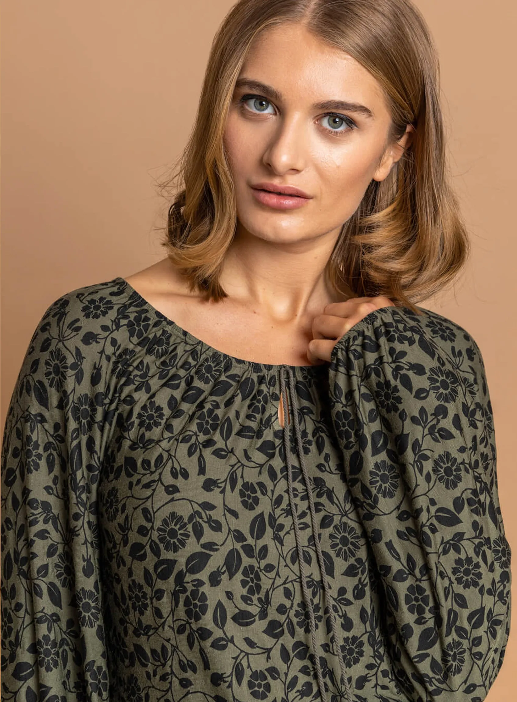 Ex Roman Khaki Floral Border Print Boho Tassel Jersey Top sold by Your Style Outlet product image thumbnail 2