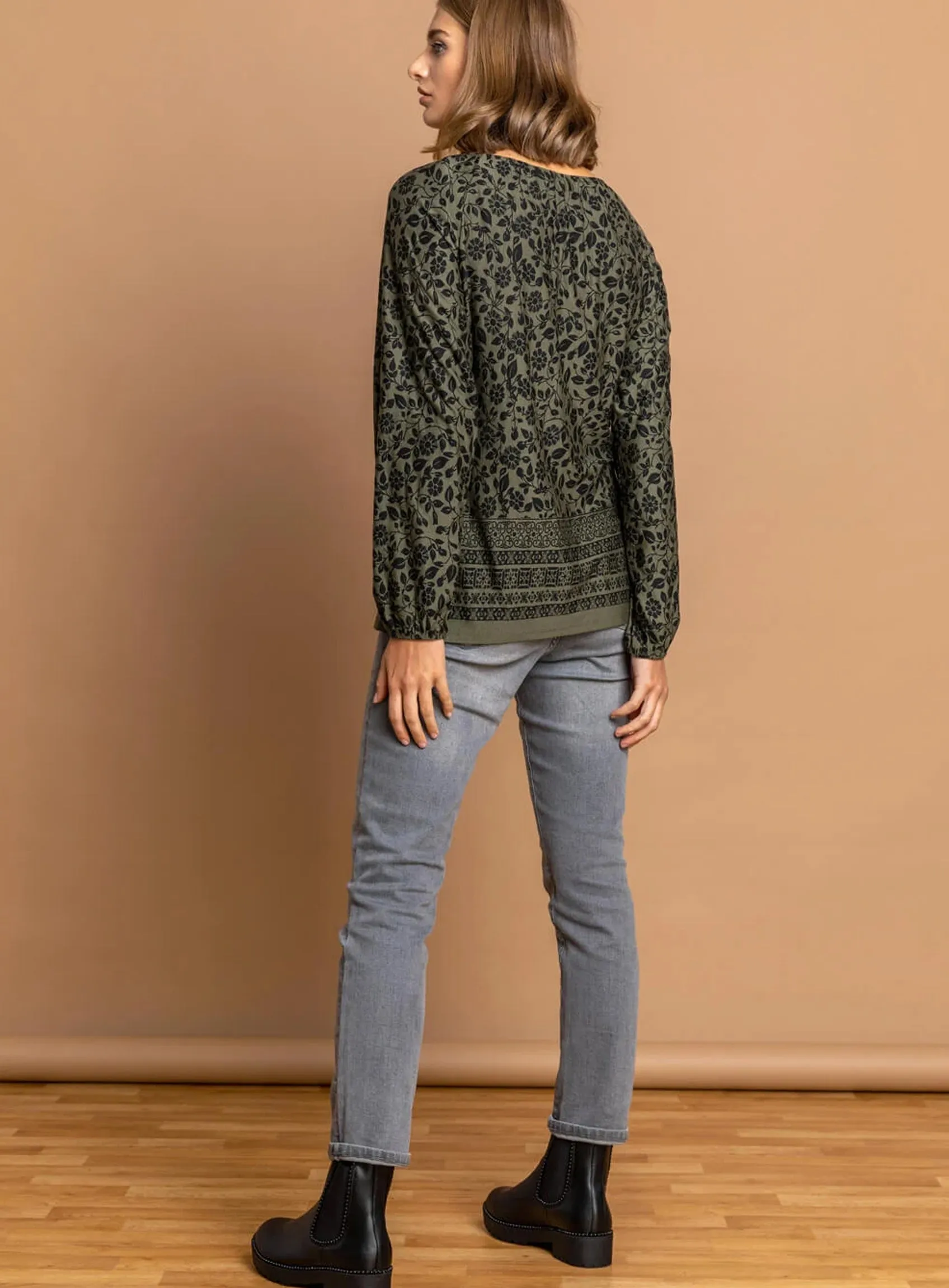 Ex Roman Khaki Floral Border Print Boho Tassel Jersey Top sold by Your Style Outlet product image thumbnail 3