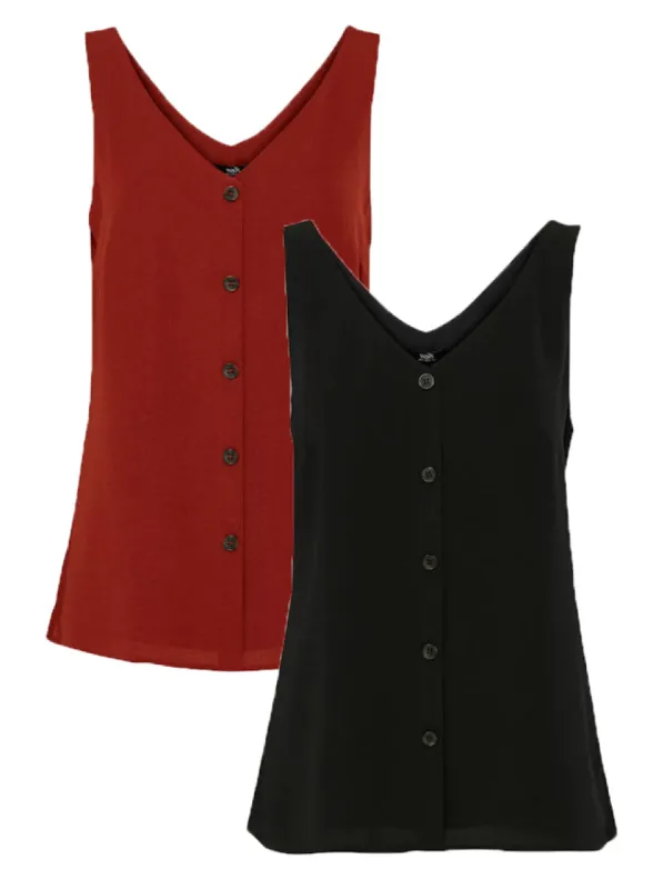 Ex Wallis Black / Rust Button Through Sleeveless Cami Top sold by Your Style Outlet