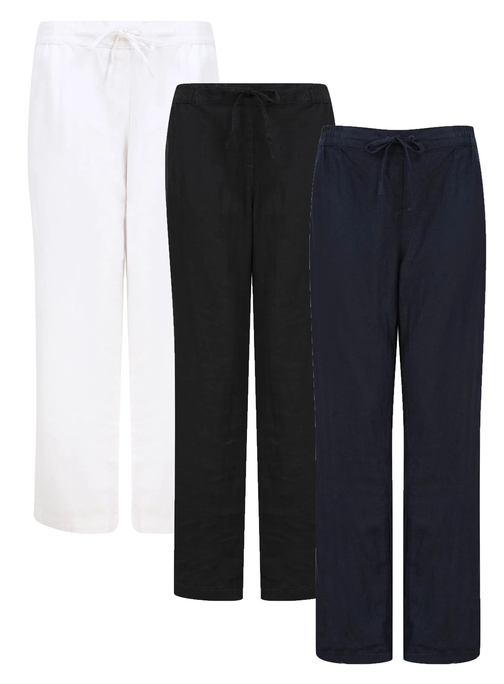 Ladies Linen Blend Tie Belt Straight Leg Trouser 3 Colour sold by Your Style Outlet