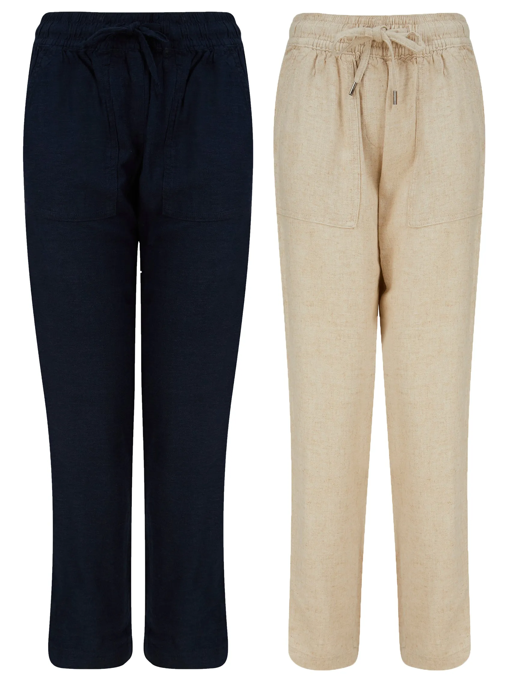 Ladies Linen Blend Tie Belt Straight Leg Trouser 2 Colour sold by Your Style Outlet