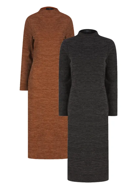 Ladies Knitted Midi Dress Cut Out Back Detail Grey & Rust sold by Your Style Outlet