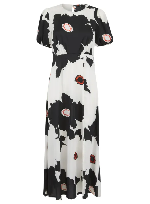 Ex Peacocks Floral Print Black / White Satin Dress sold by Your Style Outlet