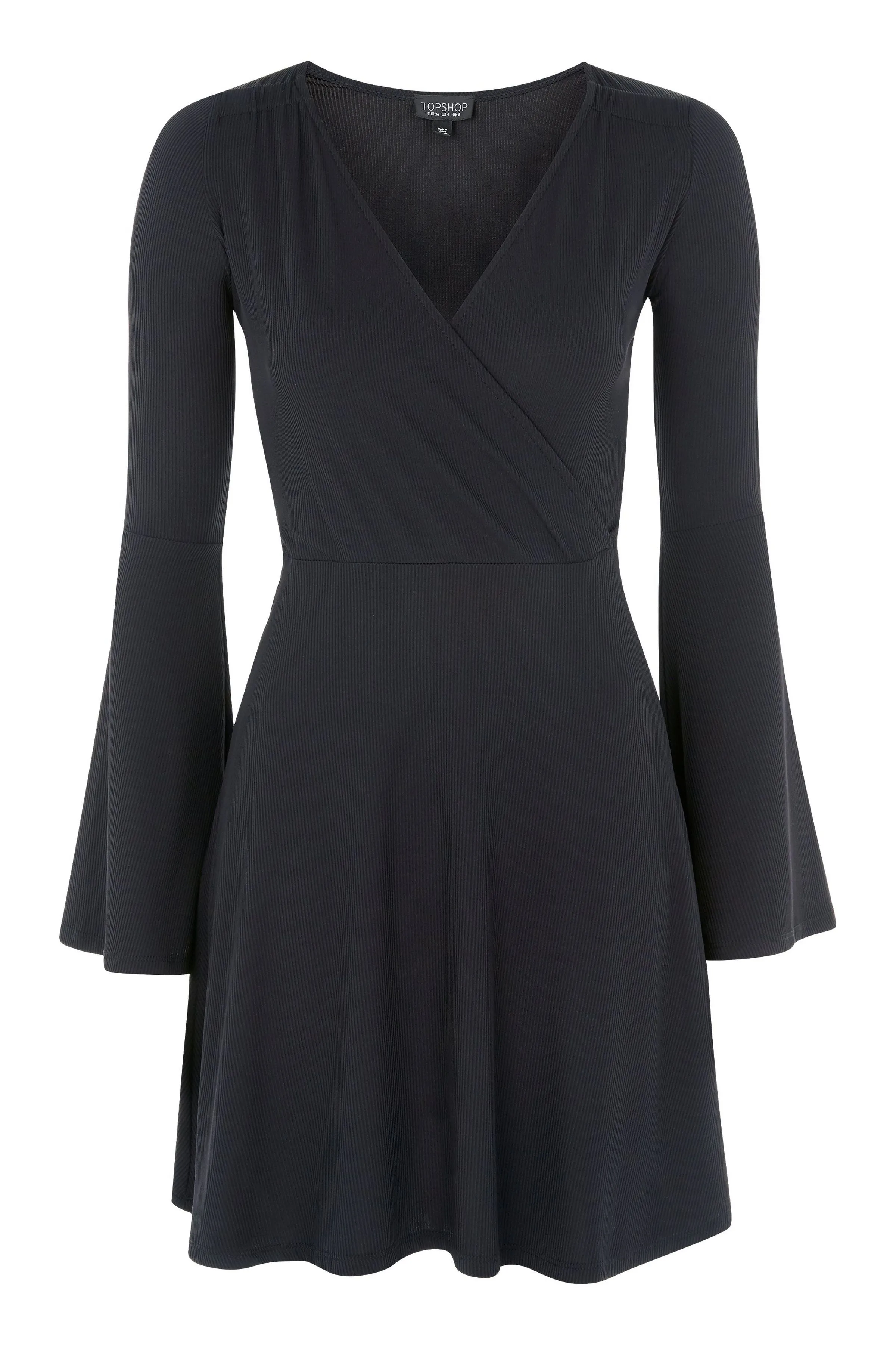 Ladies Black Trumpet Sleeve Ribbed Jersey Wrap Dress sold by Your Style Outlet product image thumbnail 2