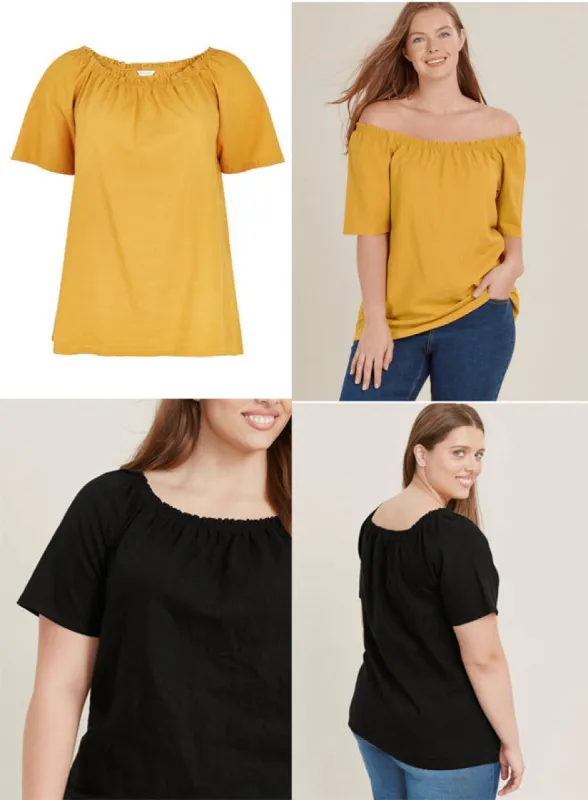 Ex Evans Yellow Or Black Linen Blend Bardot Top sold by Your Style Outlet