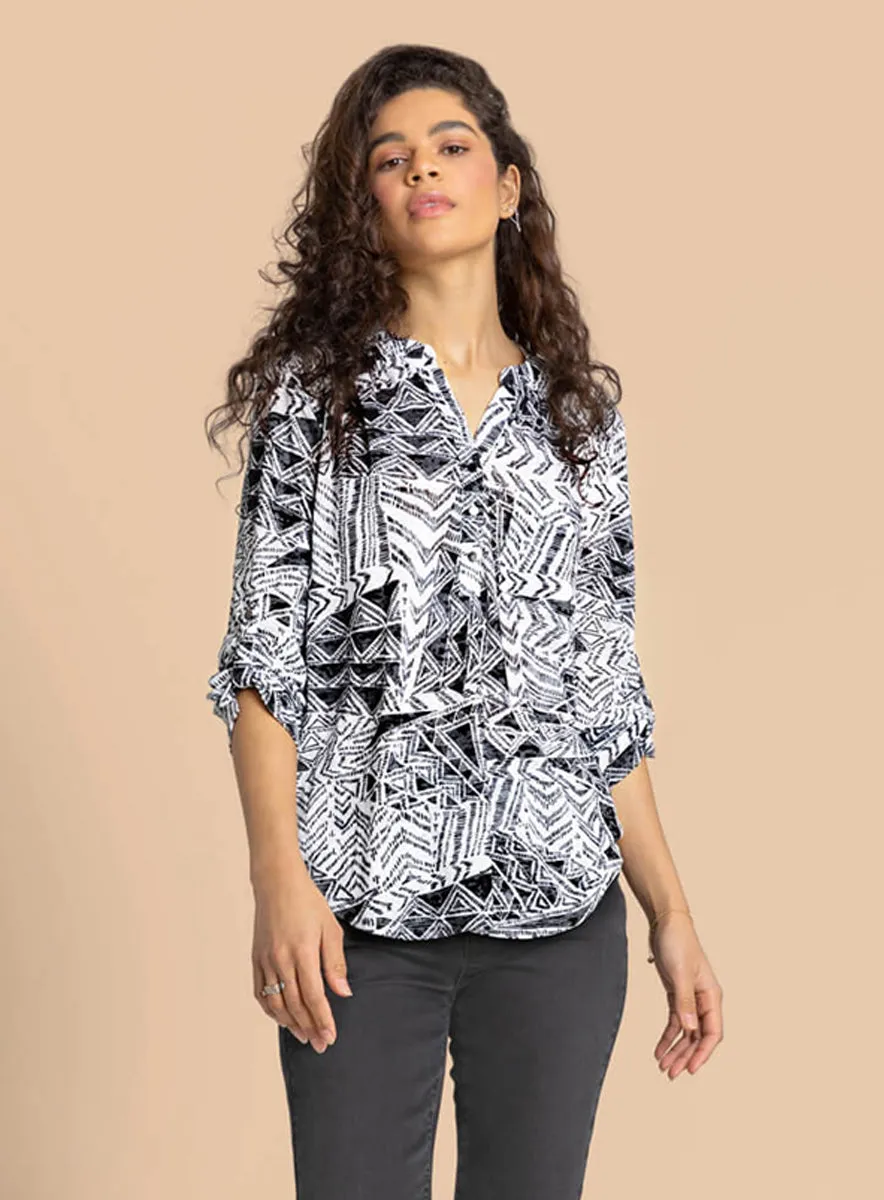 Ladies Black Aztec Print Buttoned Tunic Top sold by Your Style Outlet product image thumbnail 5