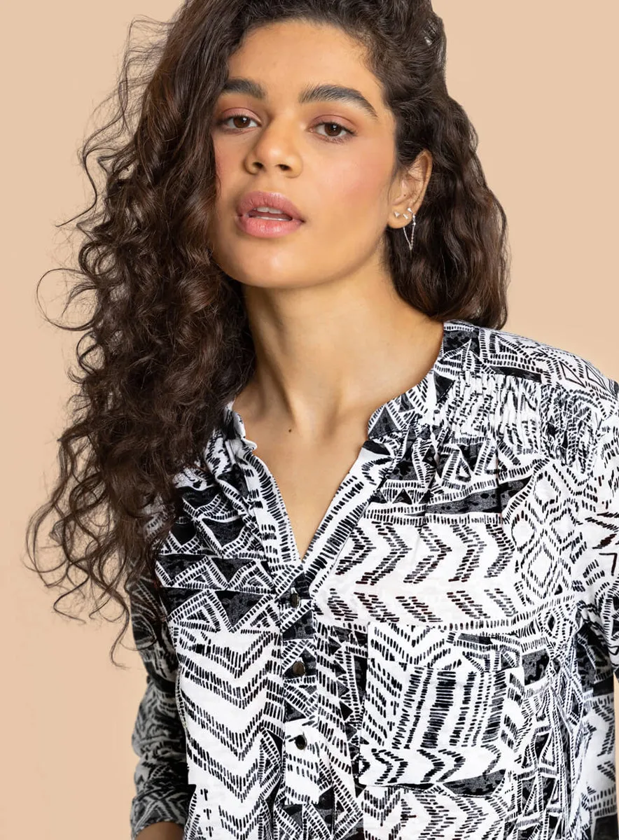 Ladies Black Aztec Print Buttoned Tunic Top sold by Your Style Outlet product image thumbnail 2