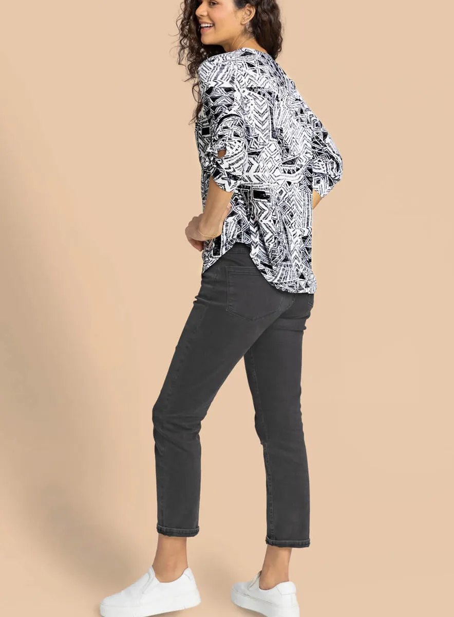 Ladies Black Aztec Print Buttoned Tunic Top sold by Your Style Outlet product image thumbnail 3