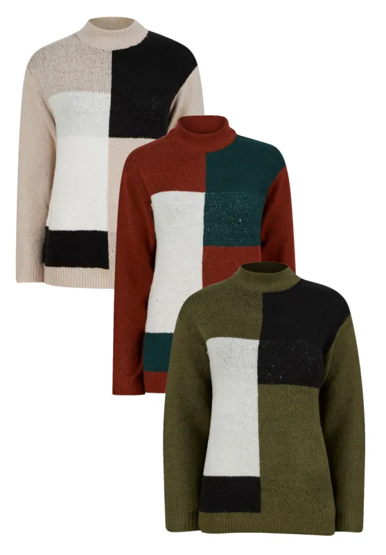 Ex Bon Marche Colour Block Knitwear Jumper 5 Colours sold by Your Style Outlet
