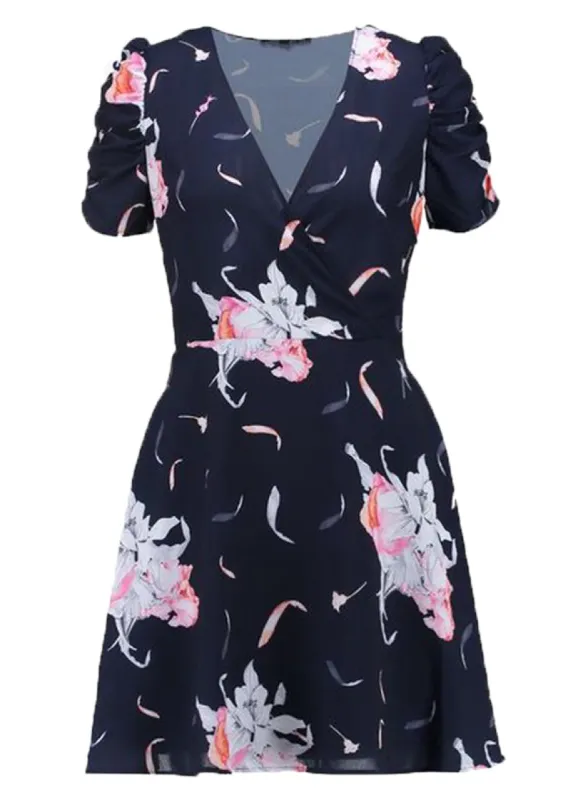 Ex Second Script Curve Ruched Sleeve Tea Dress sold by Your Style Outlet