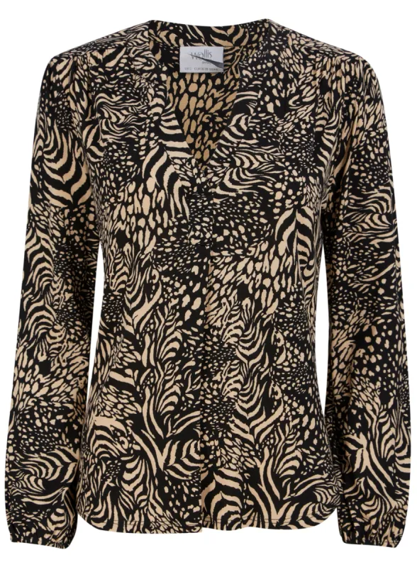 Ex Wallis Animal Print V Neck Long Sleeve Blouse sold by Your Style Outlet