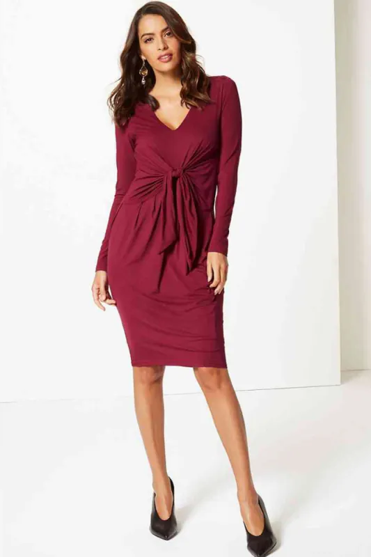 Ex Famous Store Knot Front Long Sleeve Bodycon Midi Dress sold by Your Style Outlet