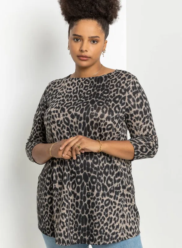 Ex Roman Brown Grey Curve Plus Size Animal Print Jersey Top sold by Your Style Outlet