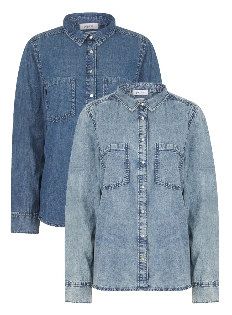 Ex Papaya Ladies 100% Cotton Denim Pocket Shirt sold by Your Style Outlet