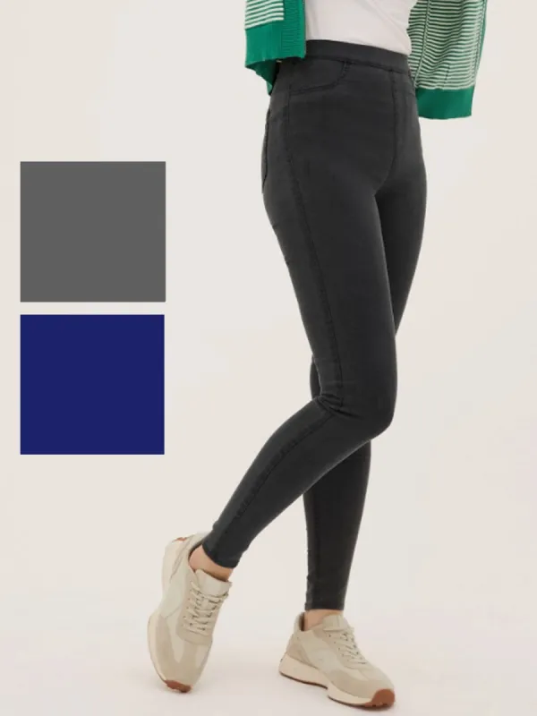 Ex Famous Store High Waisted Jeggings In Grey And Blue sold by Your Style Outlet