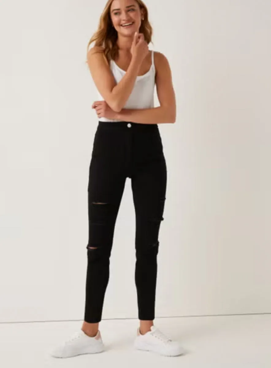 Ladies Jessie Black High Waisted Ripped Jeans Jeggings sold by Your Style Outlet