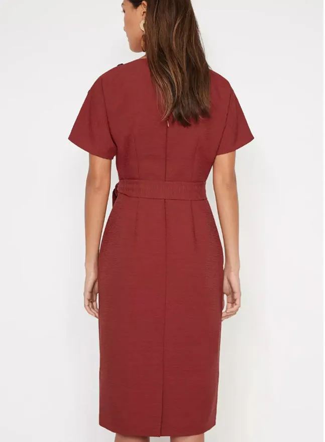 Ex Warehouse Rust Tie Waist Textured Crinkle Dress sold by Your Style Outlet product image thumbnail 2