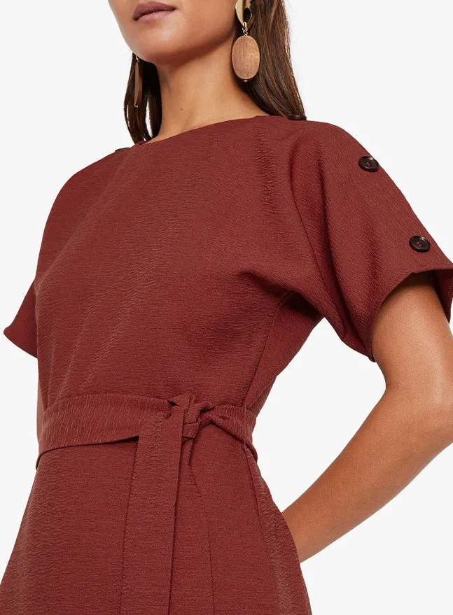 Ex Warehouse Rust Tie Waist Textured Crinkle Dress sold by Your Style Outlet product image thumbnail 5
