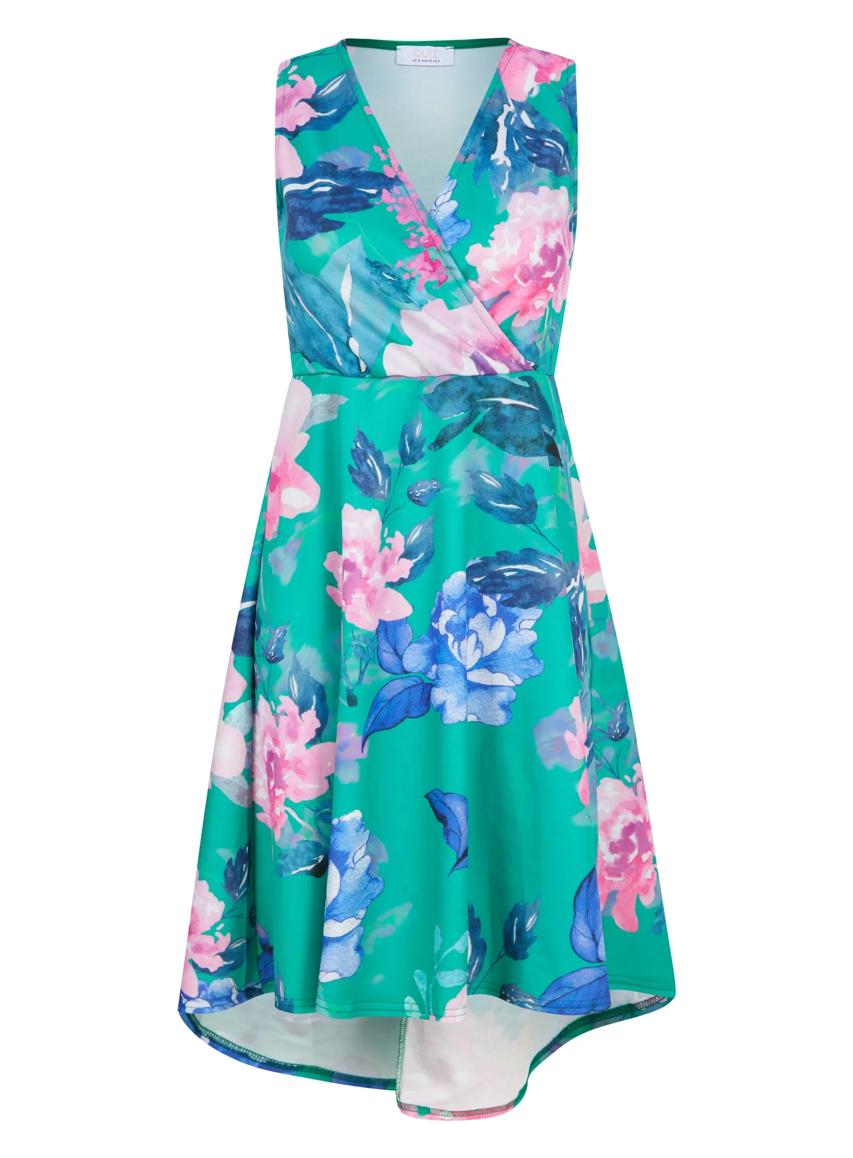 Ex Quiz Jade Green Floral Print V neck Dipped Hem Occasion Dress sold by Your Style Outlet