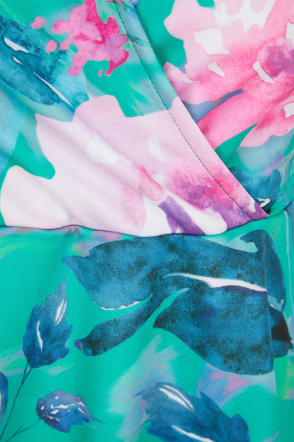 Ex Quiz Jade Green Floral Print V neck Dipped Hem Occasion Dress sold by Your Style Outlet product image thumbnail 2